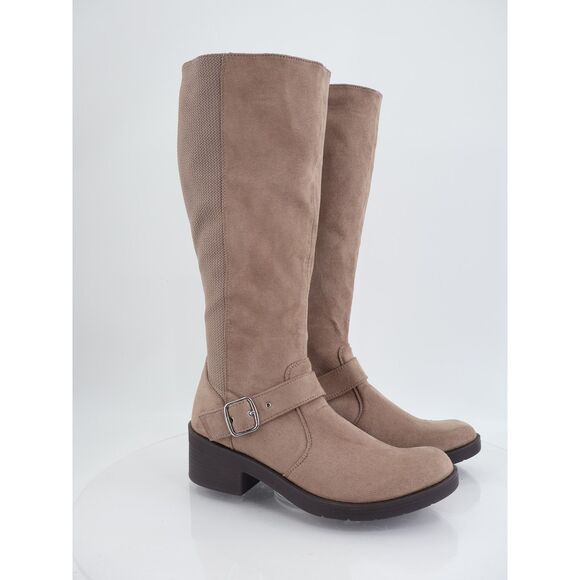 BZees Women's Olympia Knee High Boot Stretch Fabric Size 11 Tan Beige Zip Up - Picture 2 of 10